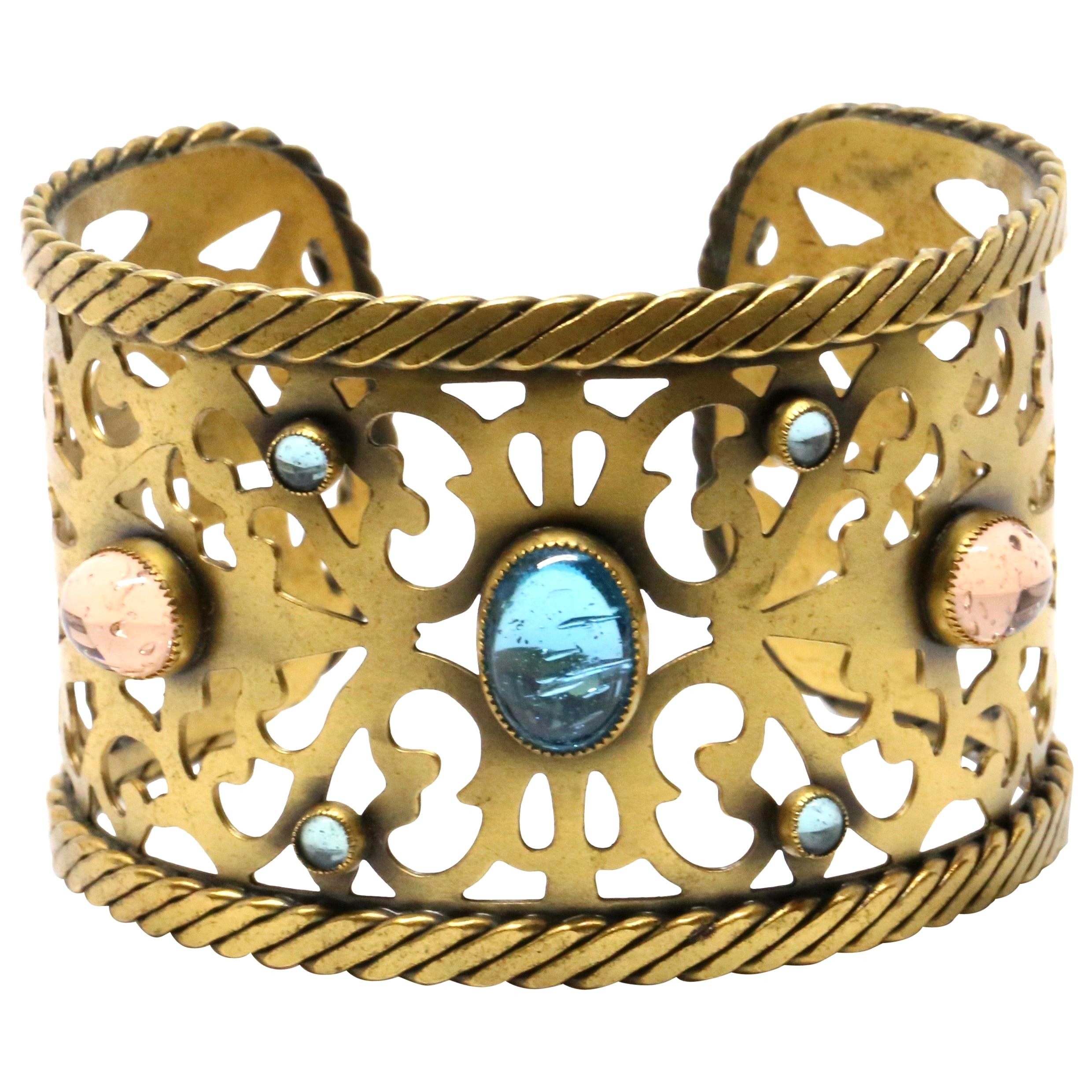 1970's YVES SAINT LAURENT pierced cuff bracelet with poured glass