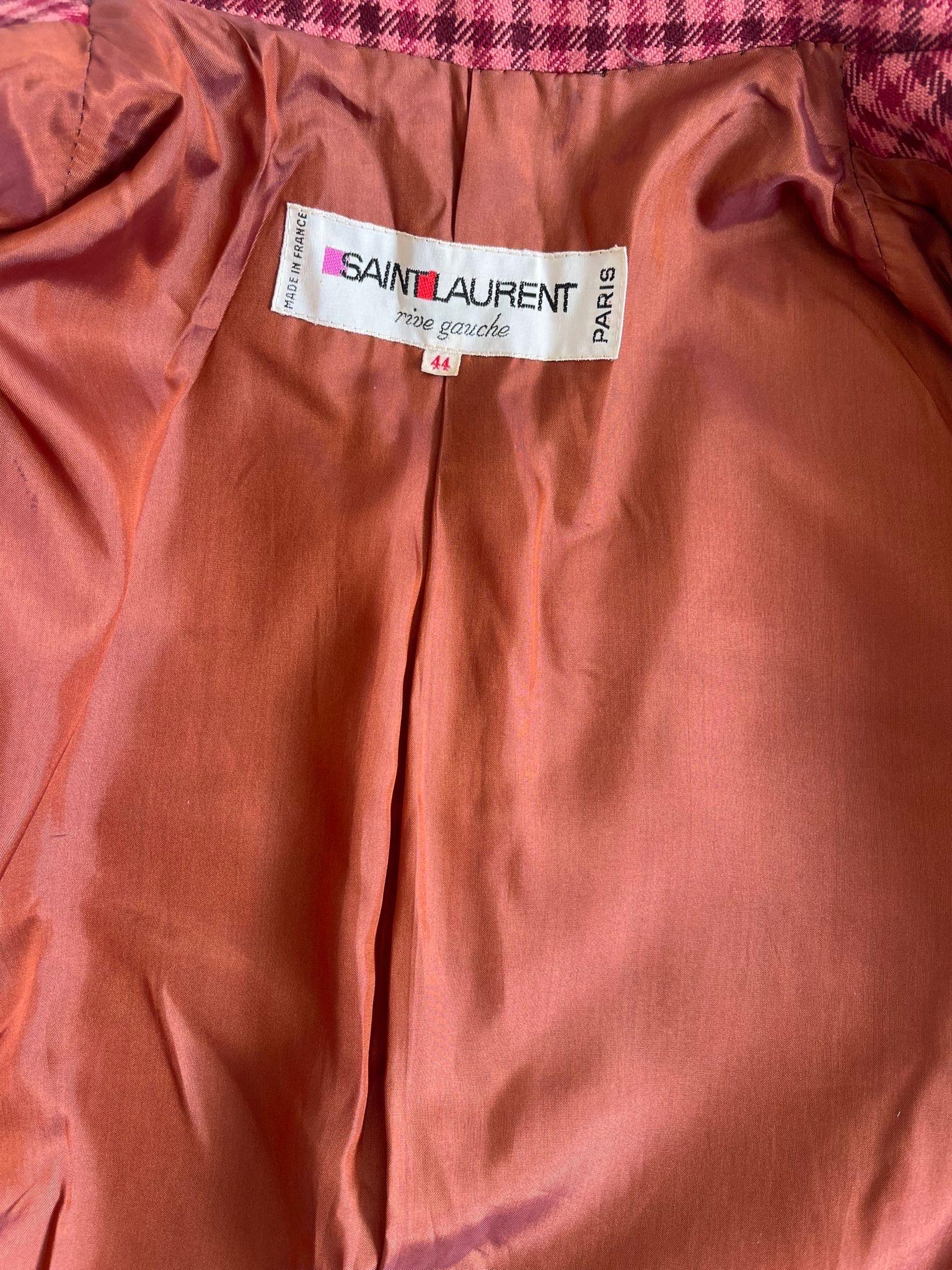 1970s Yves Saint Laurent Pink Check Blazer  For Sale 3