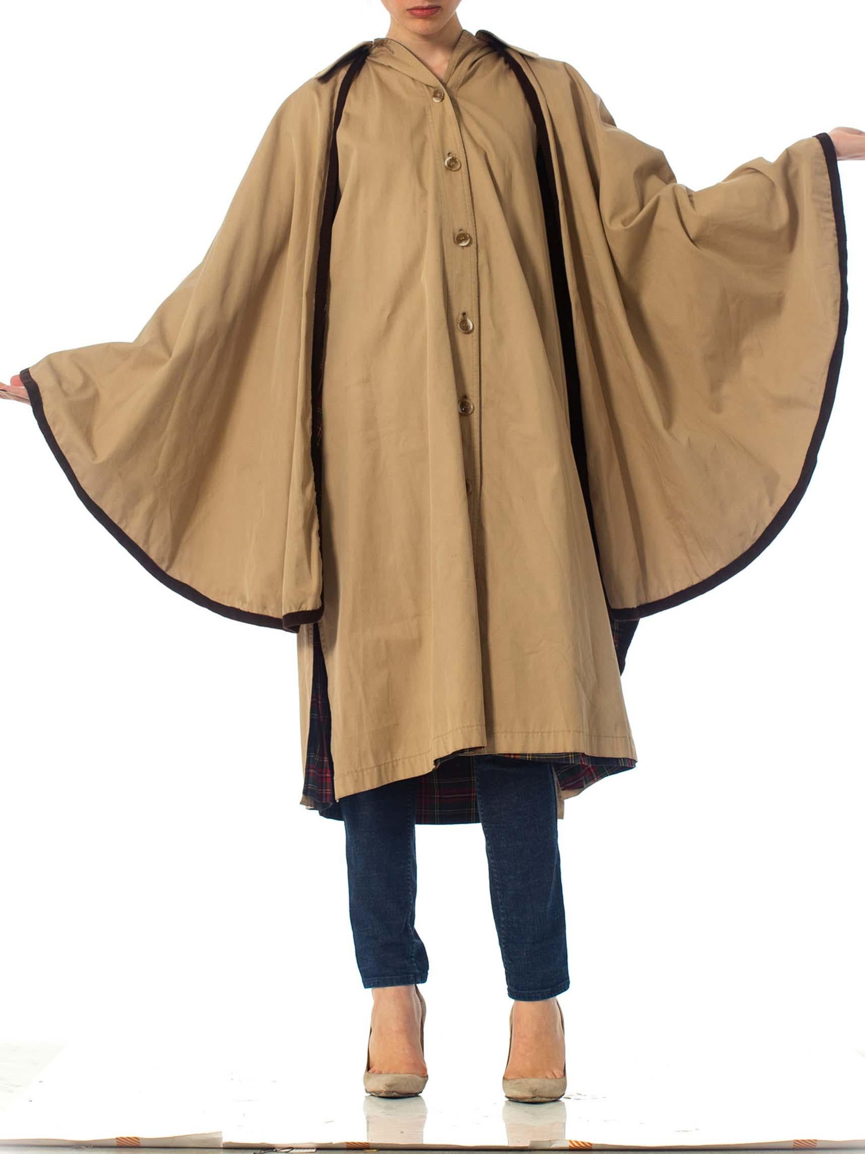 1970S YVES SAINT LAURENT Poly/Cotton Trench Coat With Attached Cape Lined In A  1