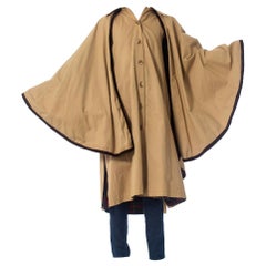 Vintage 1970S YVES SAINT LAURENT Poly/Cotton Trench Coat With Attached Cape Lined In A 