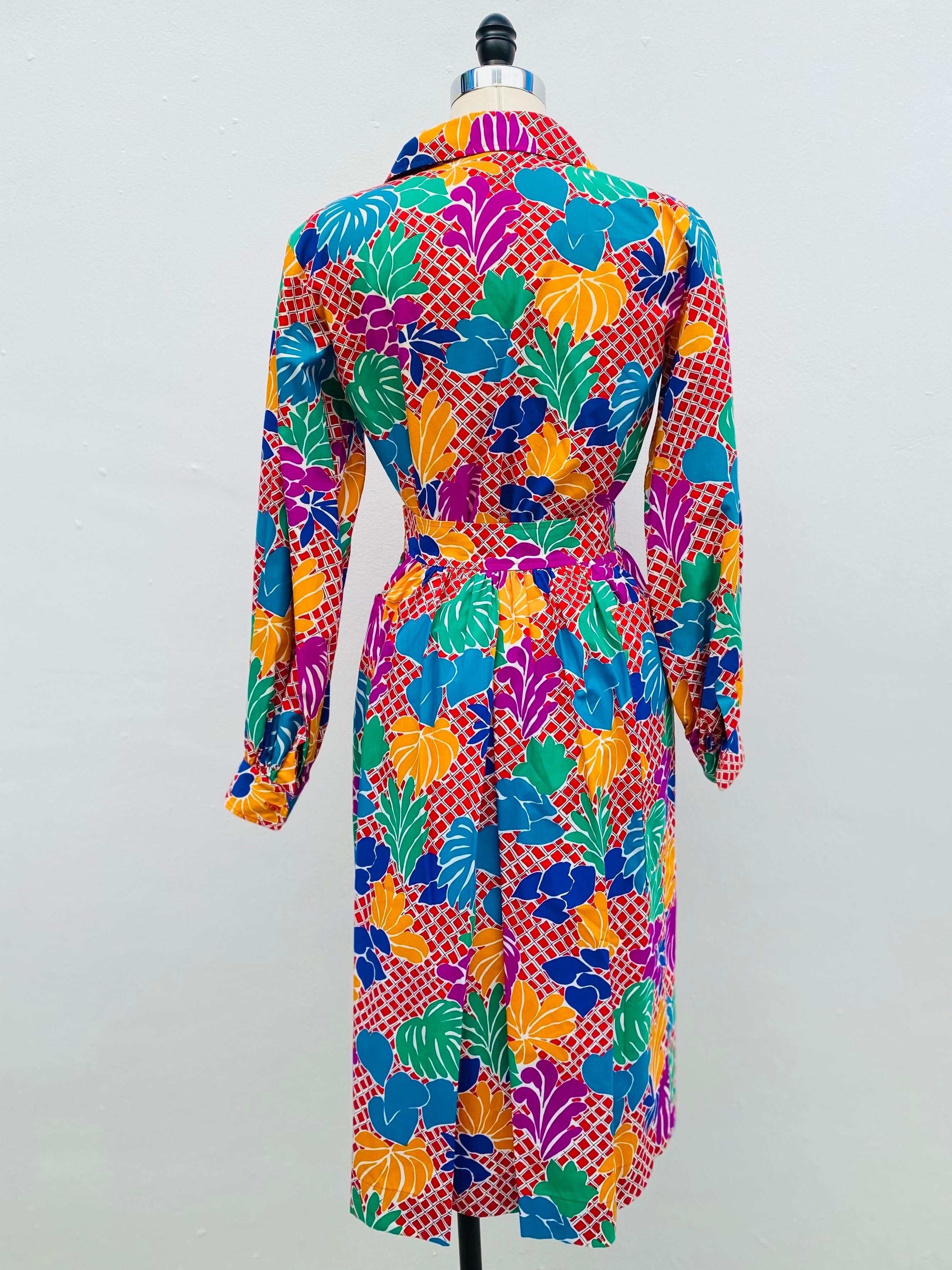 Women's 1970s Yves Saint Laurent Pop Art Floral Cotton Skirt and Shirt Set For Sale