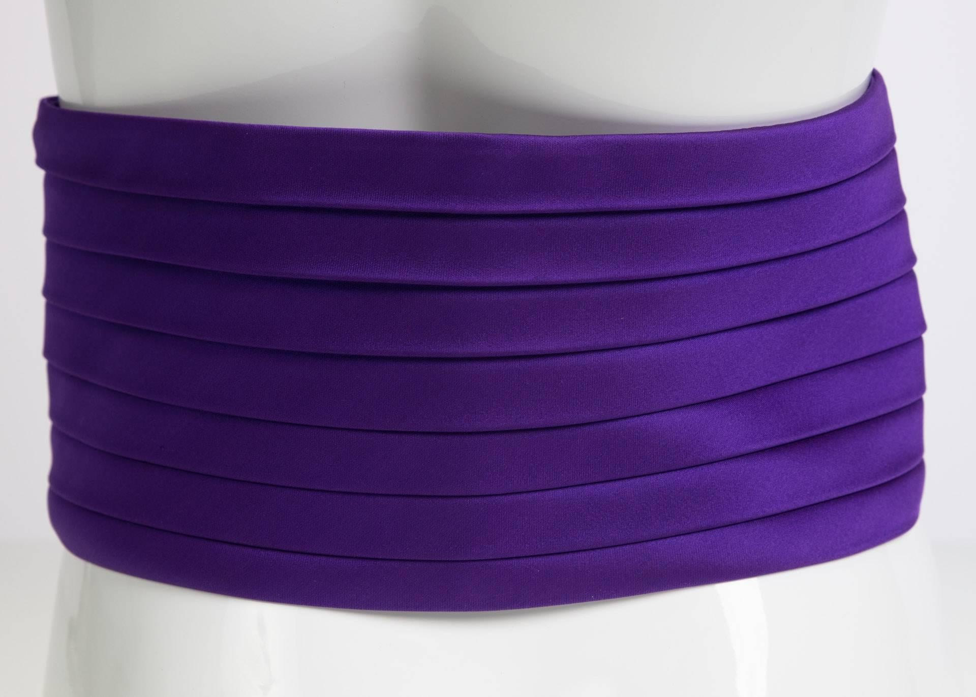 Women's 1970s Yves Saint Laurent Purple Pleated Silk Wide Cummerbund Belt For Sale