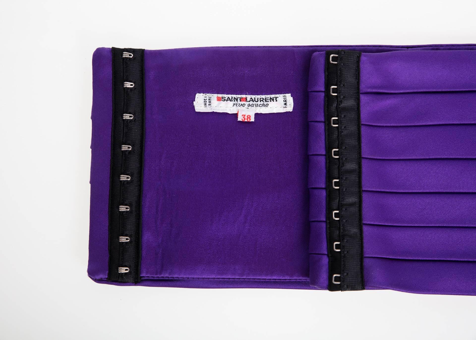 1970s Yves Saint Laurent Purple Pleated Silk Wide Cummerbund Belt For Sale 1