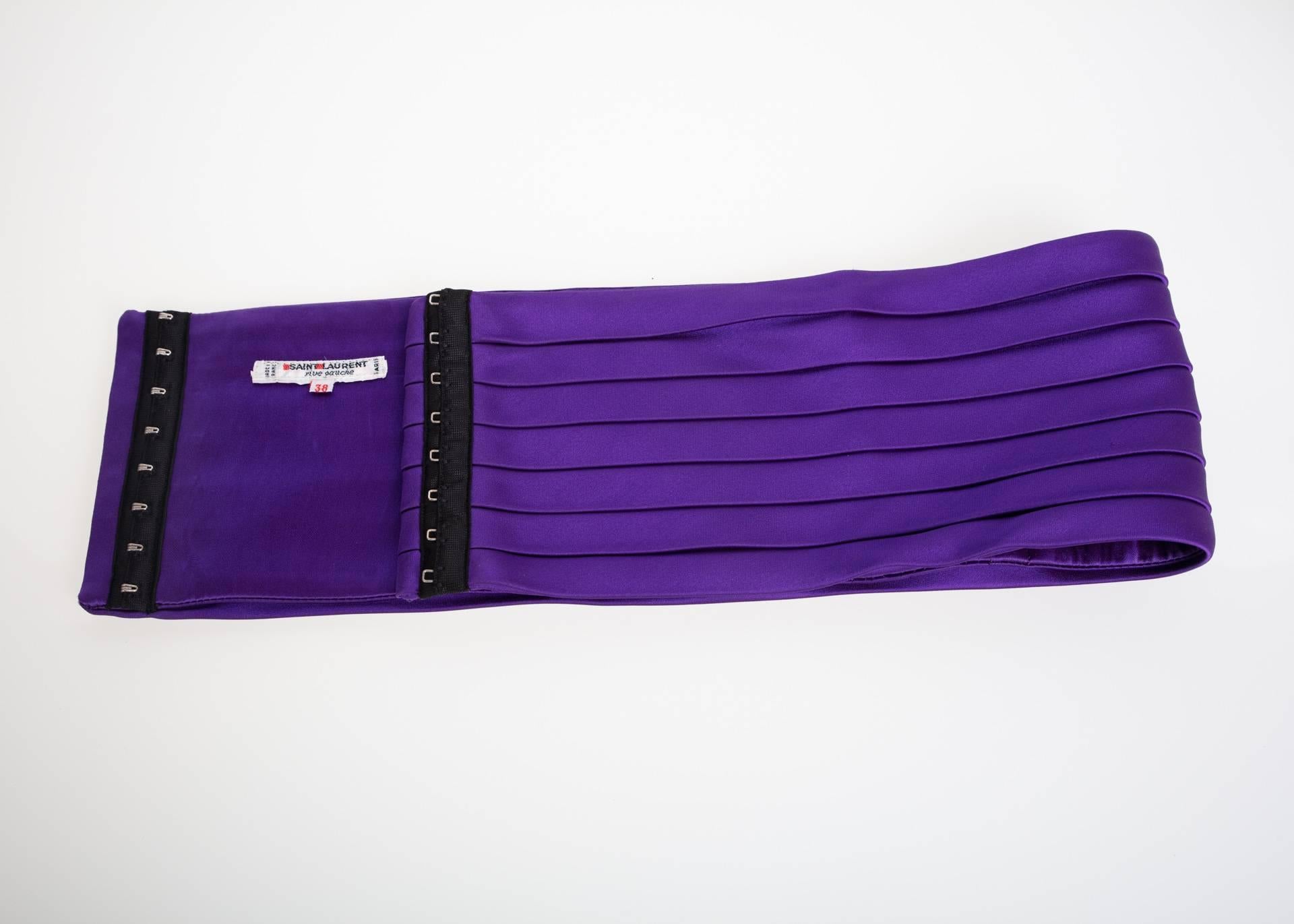 1970s Yves Saint Laurent Purple Pleated Silk Wide Cummerbund Belt For Sale 2