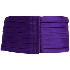 Used 1970s Yves Saint Laurent Purple Pleated Silk Wide Cummerbund Belt