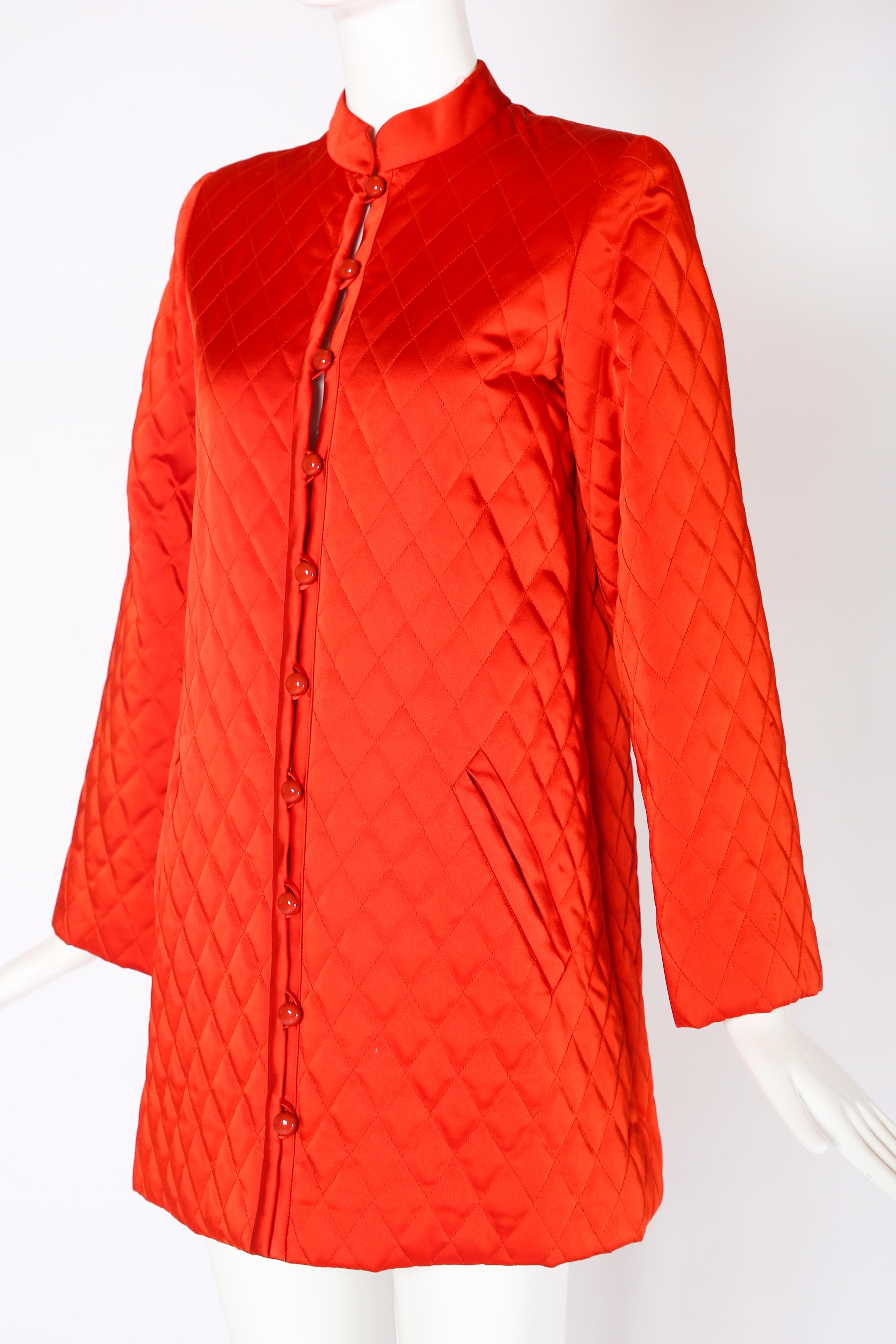 1970's Yves Saint Laurent Red/Orange Quilted Jacket In Excellent Condition For Sale In Studio City, CA