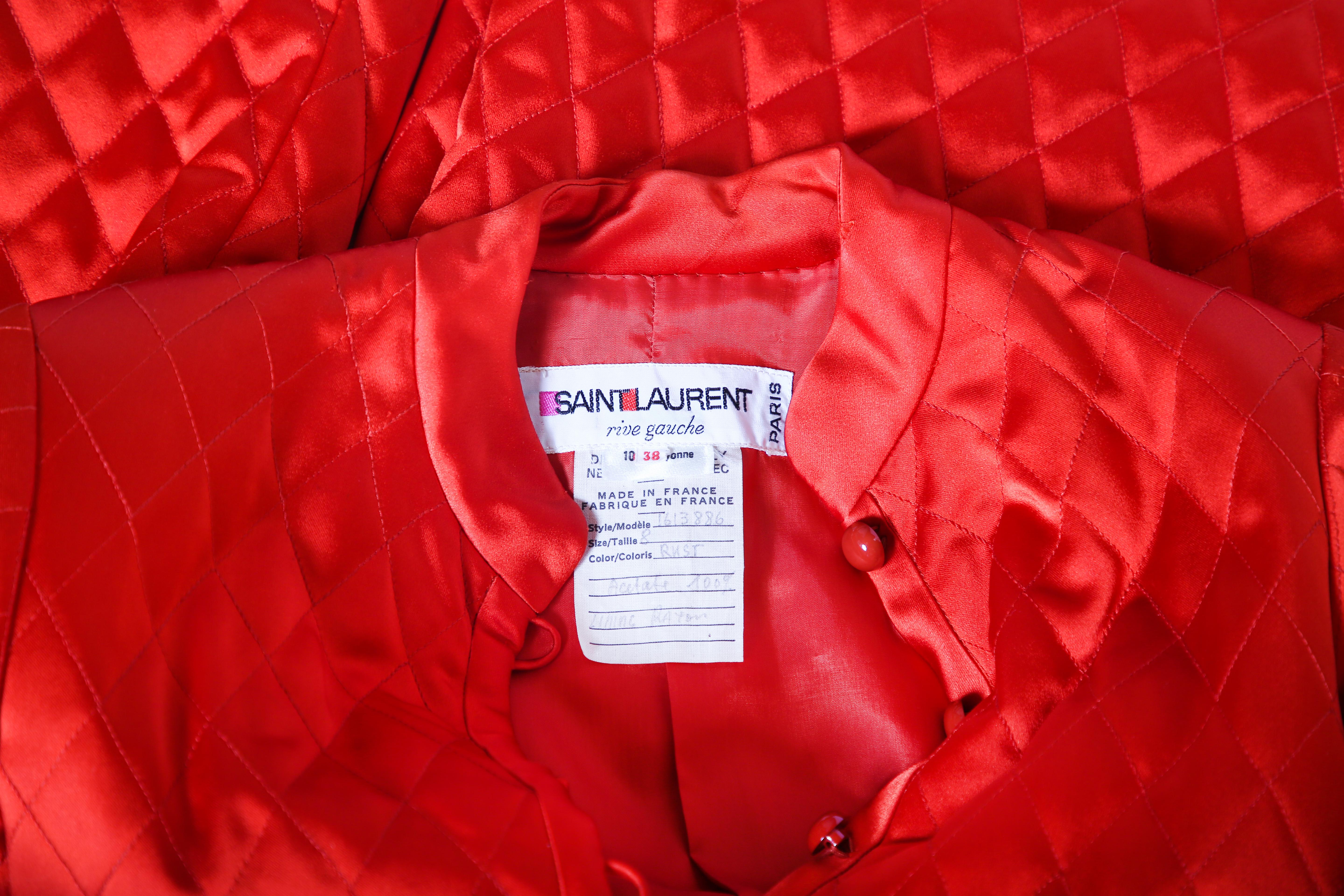 1970's Yves Saint Laurent Red/Orange Quilted Jacket For Sale 1
