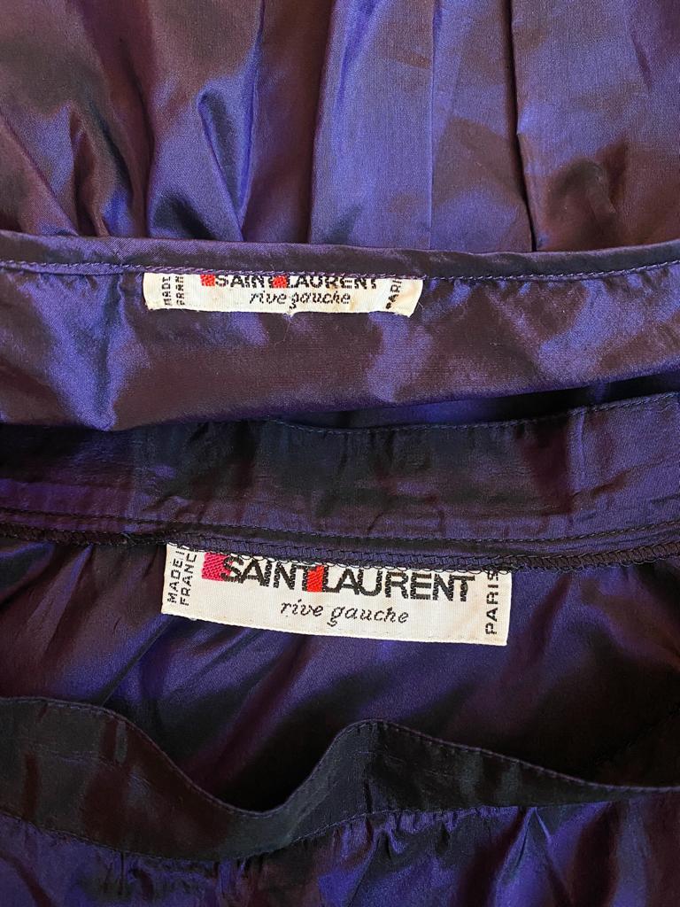 1970s Yves Saint Laurent Rich Purple Taffeta Ruffle Skirt Set For Sale 3