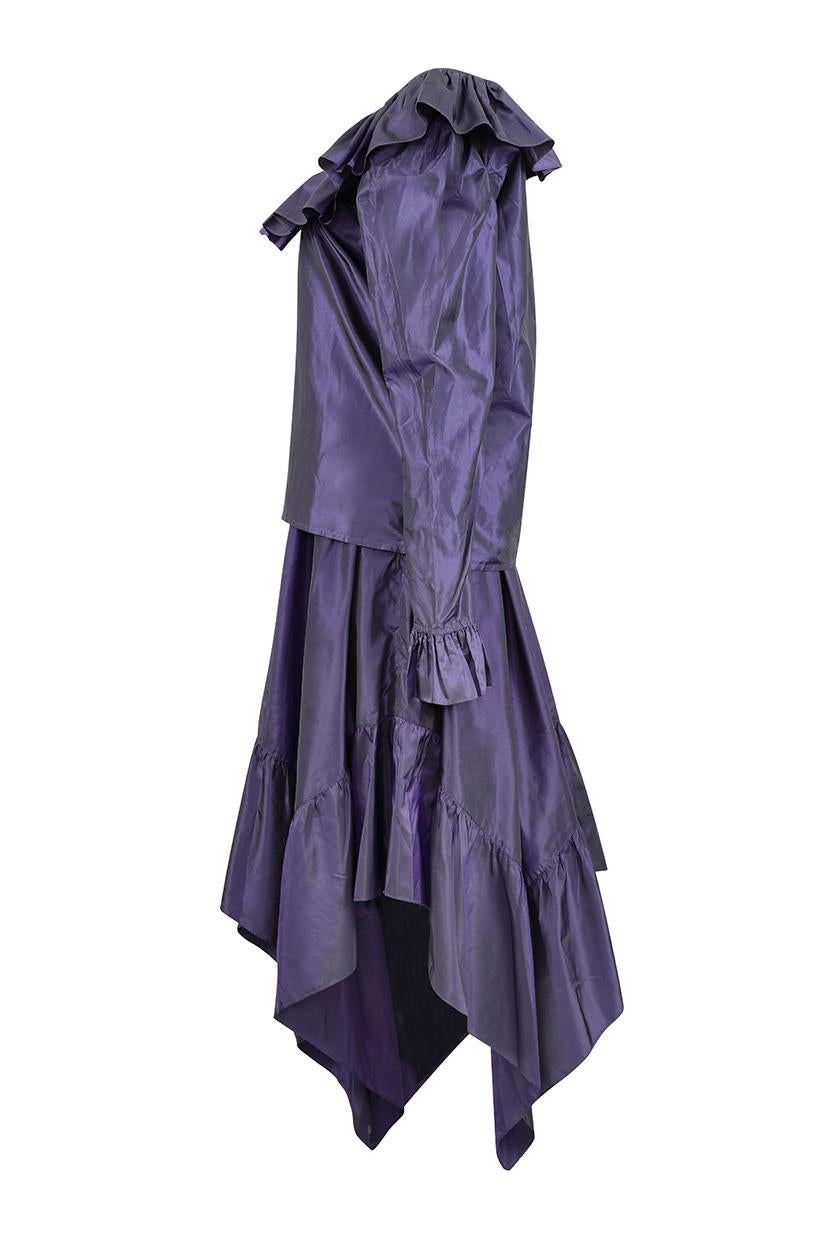 Violet Yves Saint Laurent - Ensemble jupe à volants en taffetas violet, années 1970 en vente