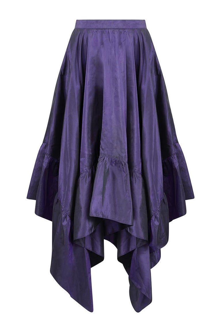 1970s Yves Saint Laurent Rich Purple Taffeta Ruffle Skirt Set For Sale ...
