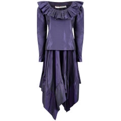 Vintage 1970s Yves Saint Laurent Rich Purple Taffeta Ruffle Skirt Set