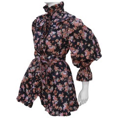 yves Saint Laurent Rive Gauche 1970's Veste en taffetas noir à fleurs