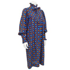 1970s Yves Saint Laurent Rive Gauche Blue Floral Cotton Dress