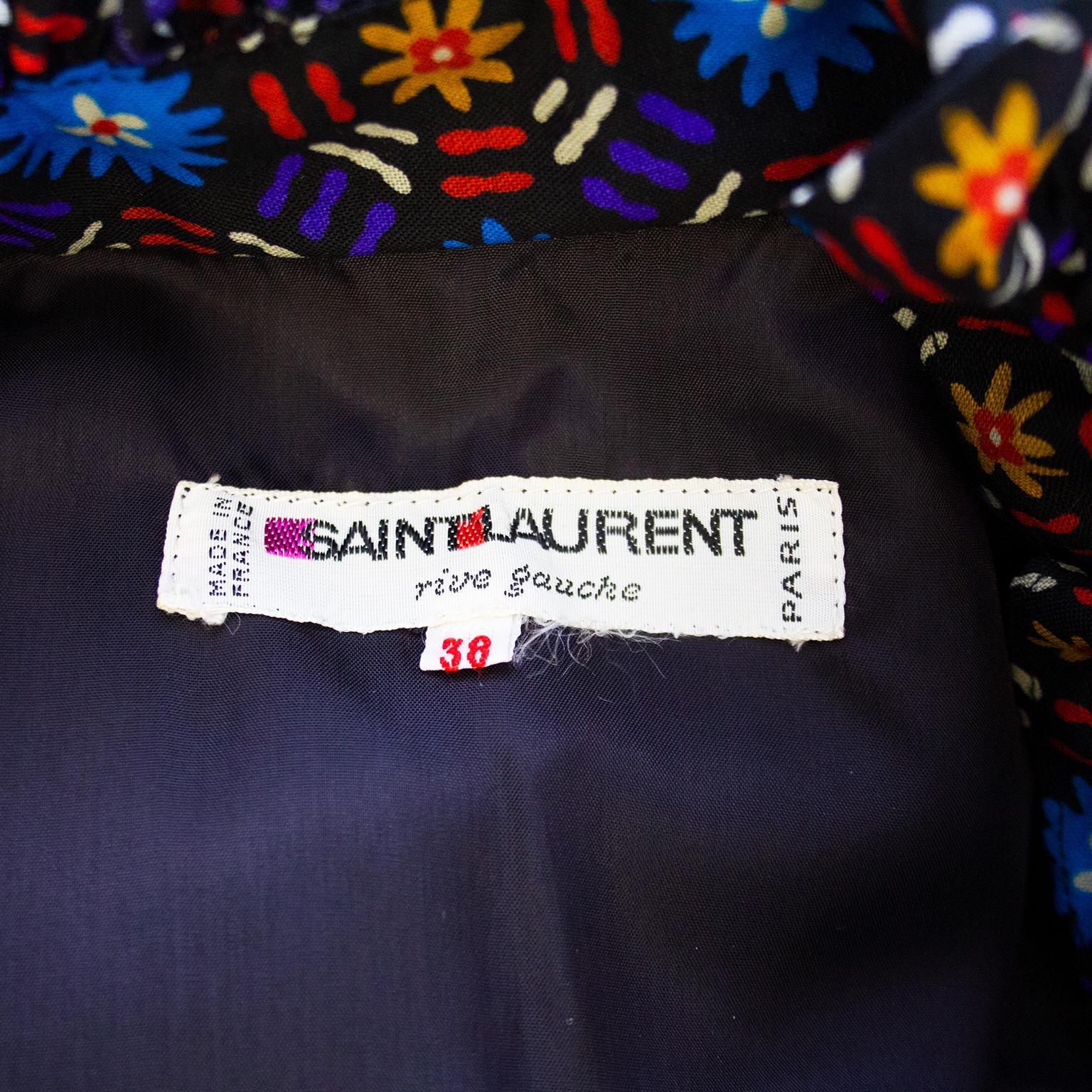 1970s Yves Saint Laurent Rive Gauche Blue Floral Cotton Dress For Sale 1