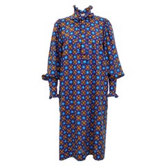 Robe en coton à fleurs bleues Yves Saint Laurent Rive Gauche des années 1970