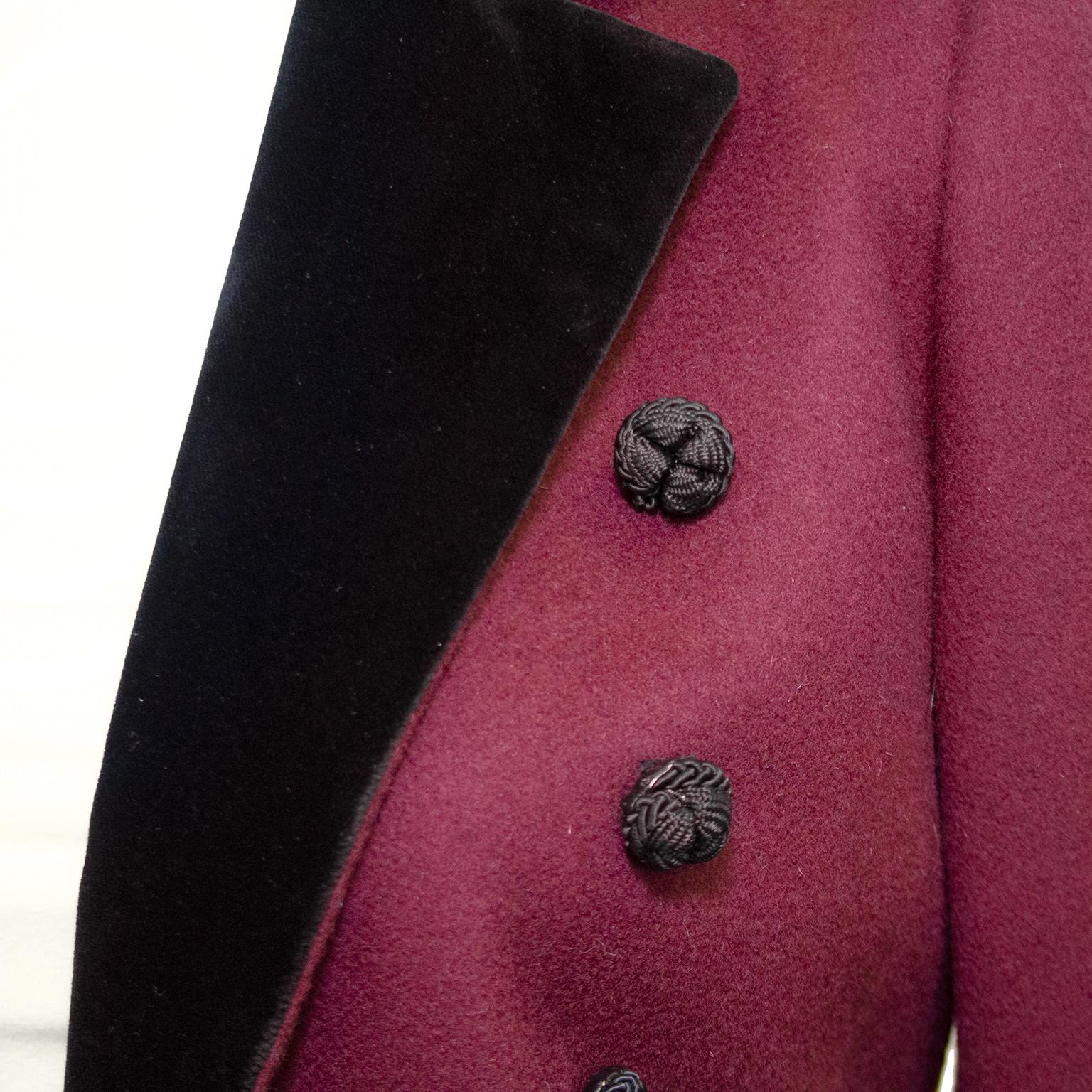 1970s Yves Saint Laurent Rive Gauche Bordeaux Red Wool Tuxedo Jacket  In Good Condition For Sale In Toronto, Ontario