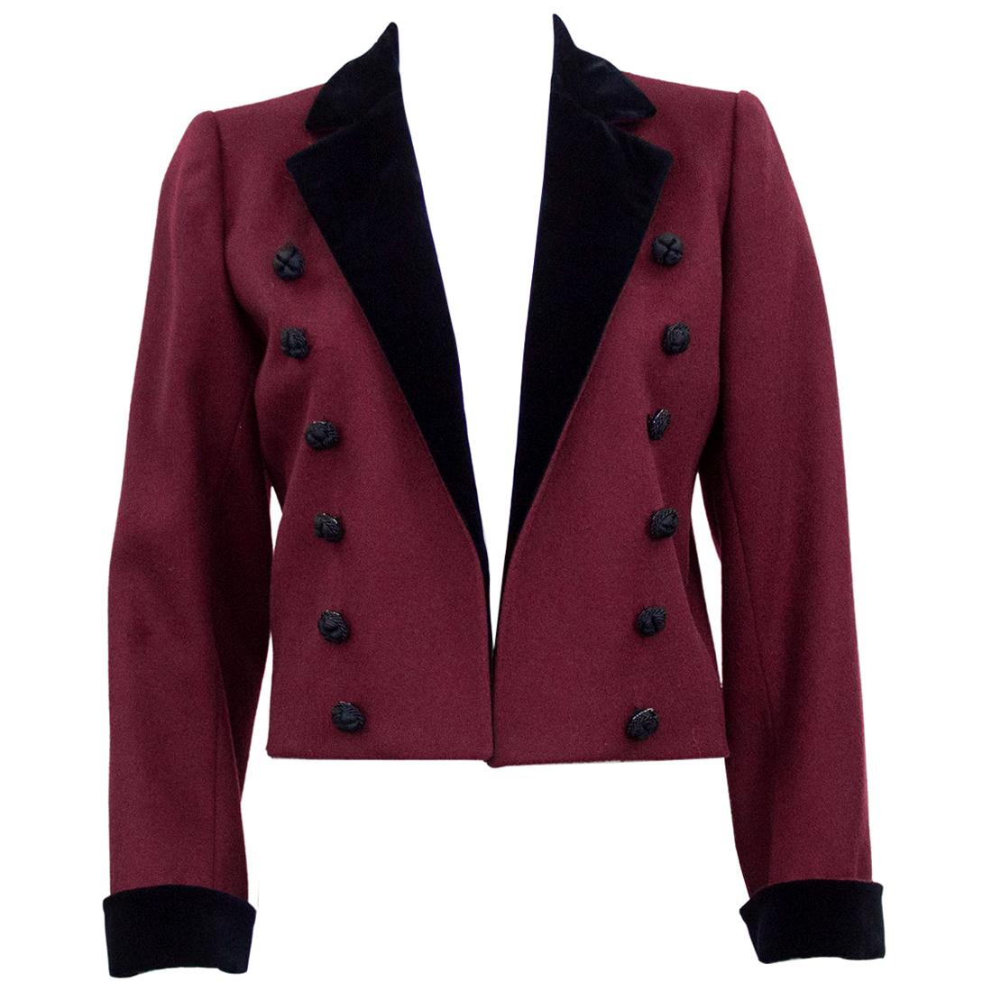 1970s Yves Saint Laurent Rive Gauche Bordeaux Red Wool Tuxedo Jacket 