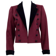 Retro 1970s Yves Saint Laurent Rive Gauche Bordeaux Red Wool Tuxedo Jacket 