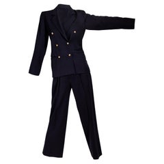1970's Yves Saint Laurent Rive Gauche Double-Breasted Deep Navy Pant Suit