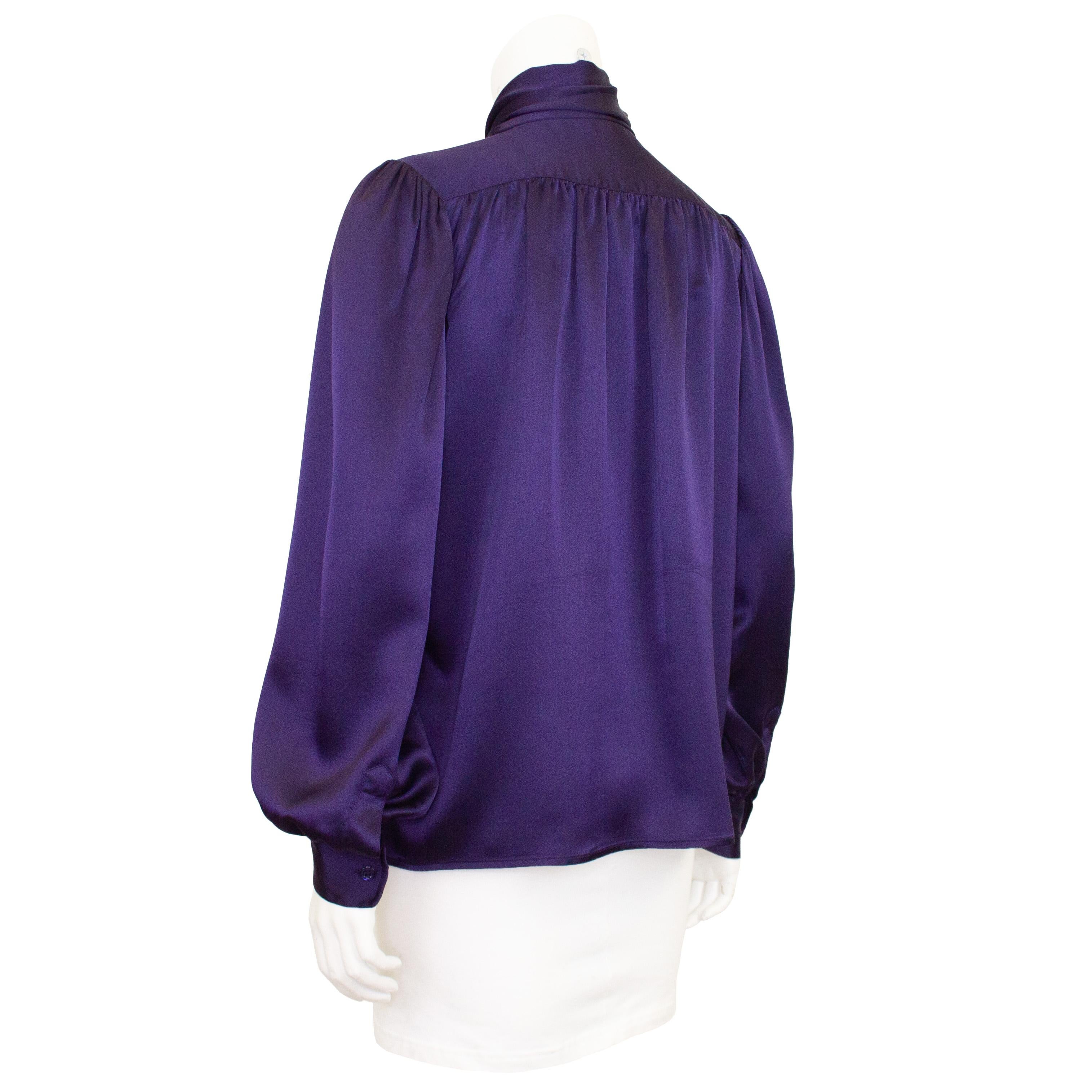 Women's 1970s Yves Saint Laurent Rive Gauche Eggplant Purple Silk Blouse For Sale