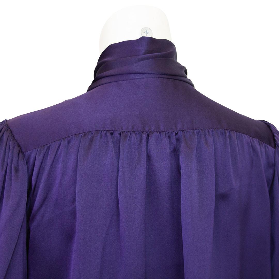 1970s Yves Saint Laurent Rive Gauche Eggplant Purple Silk Blouse For Sale 1
