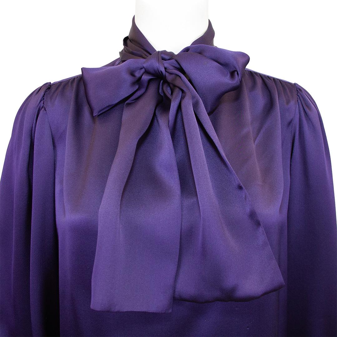 1970s Yves Saint Laurent Rive Gauche Eggplant Purple Silk Blouse For Sale 2