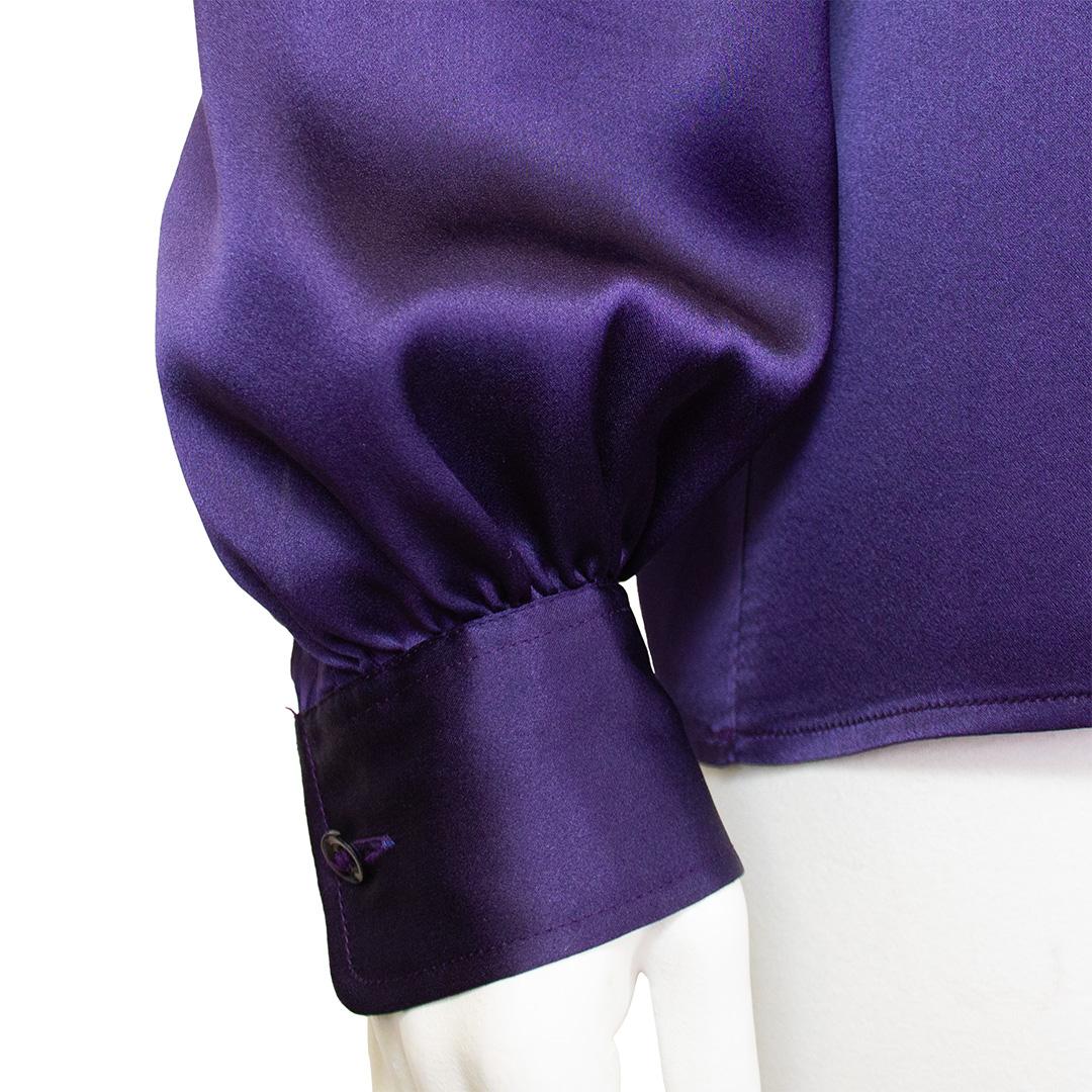 1970s Yves Saint Laurent Rive Gauche Eggplant Purple Silk Blouse For Sale 3