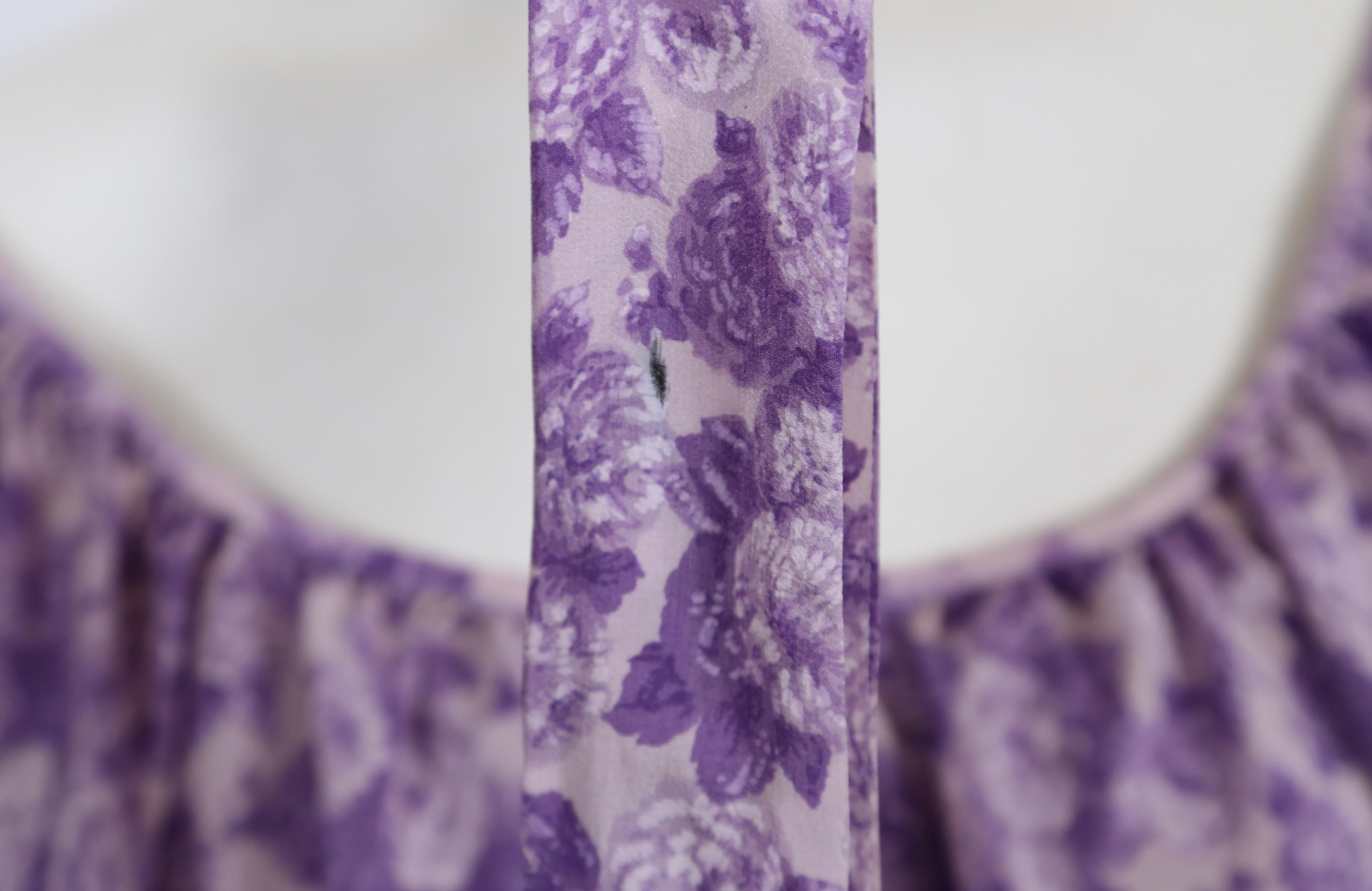 1970's YVES SAINT LAURENT rive gauche purple silk floral dress  For Sale 6
