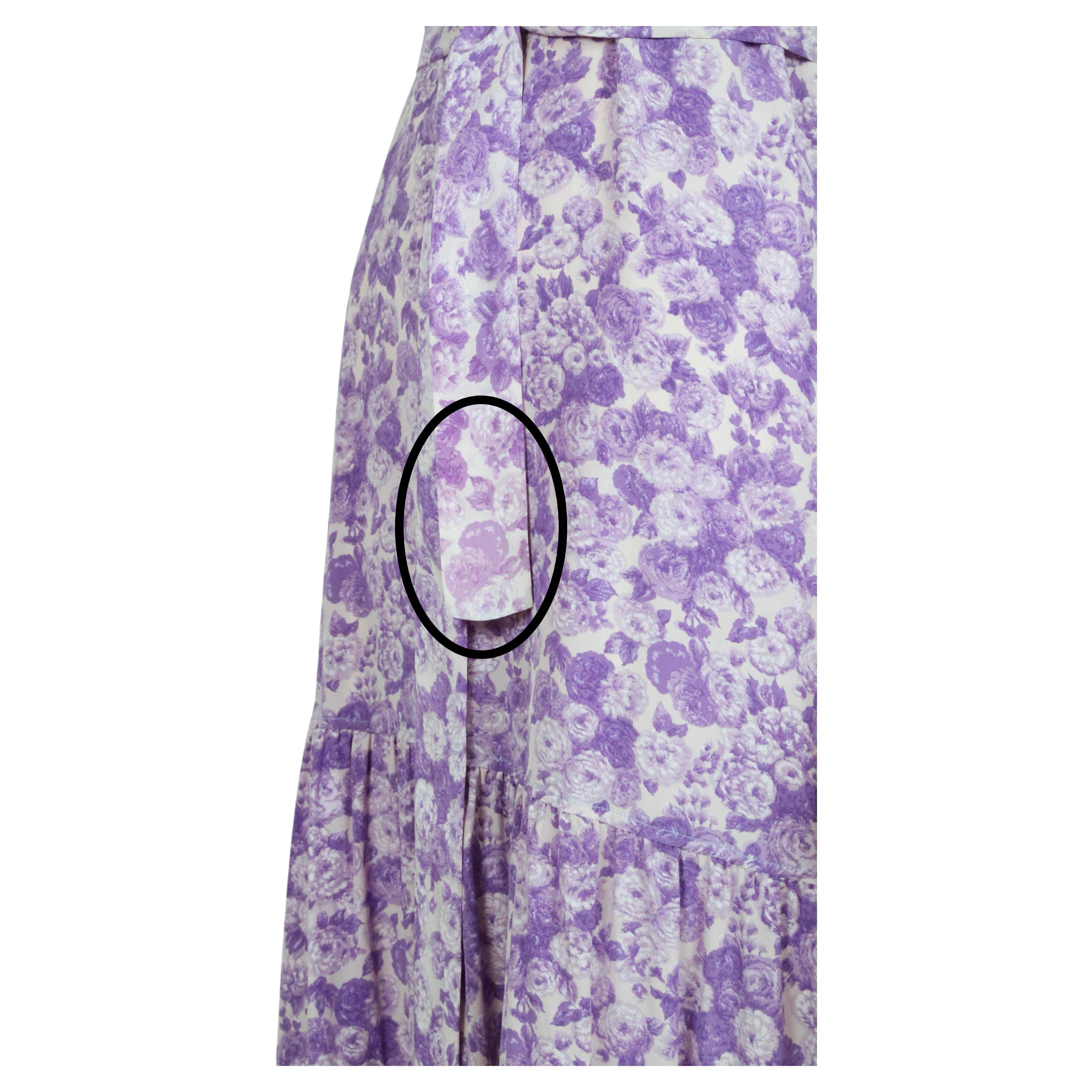 1976 YVES SAINT LAURENT rive gauche purple silk floral RUNWAY dress For Sale 7