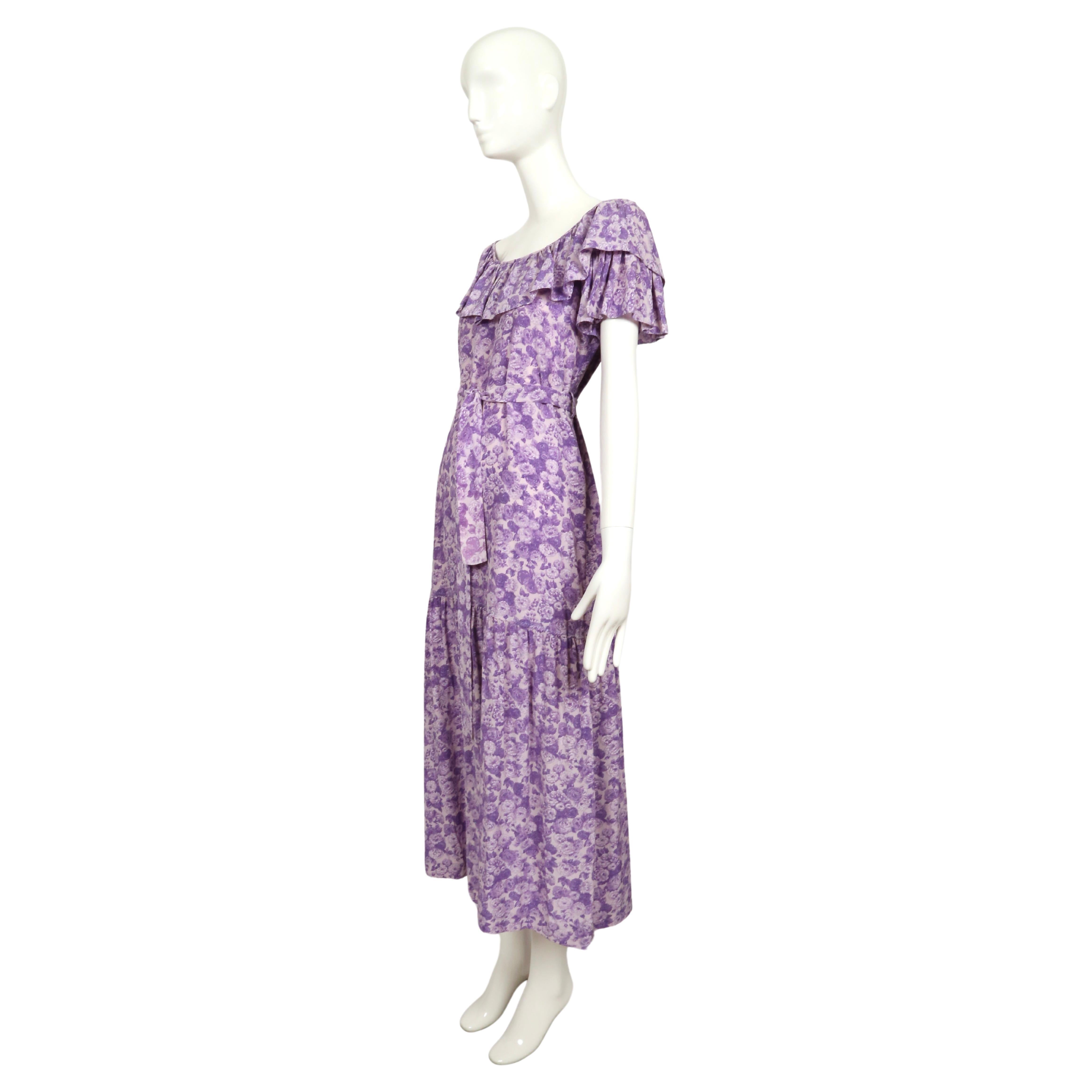 1976 YVES SAINT LAURENT rive gauche purple silk floral RUNWAY dress In Good Condition For Sale In San Fransisco, CA