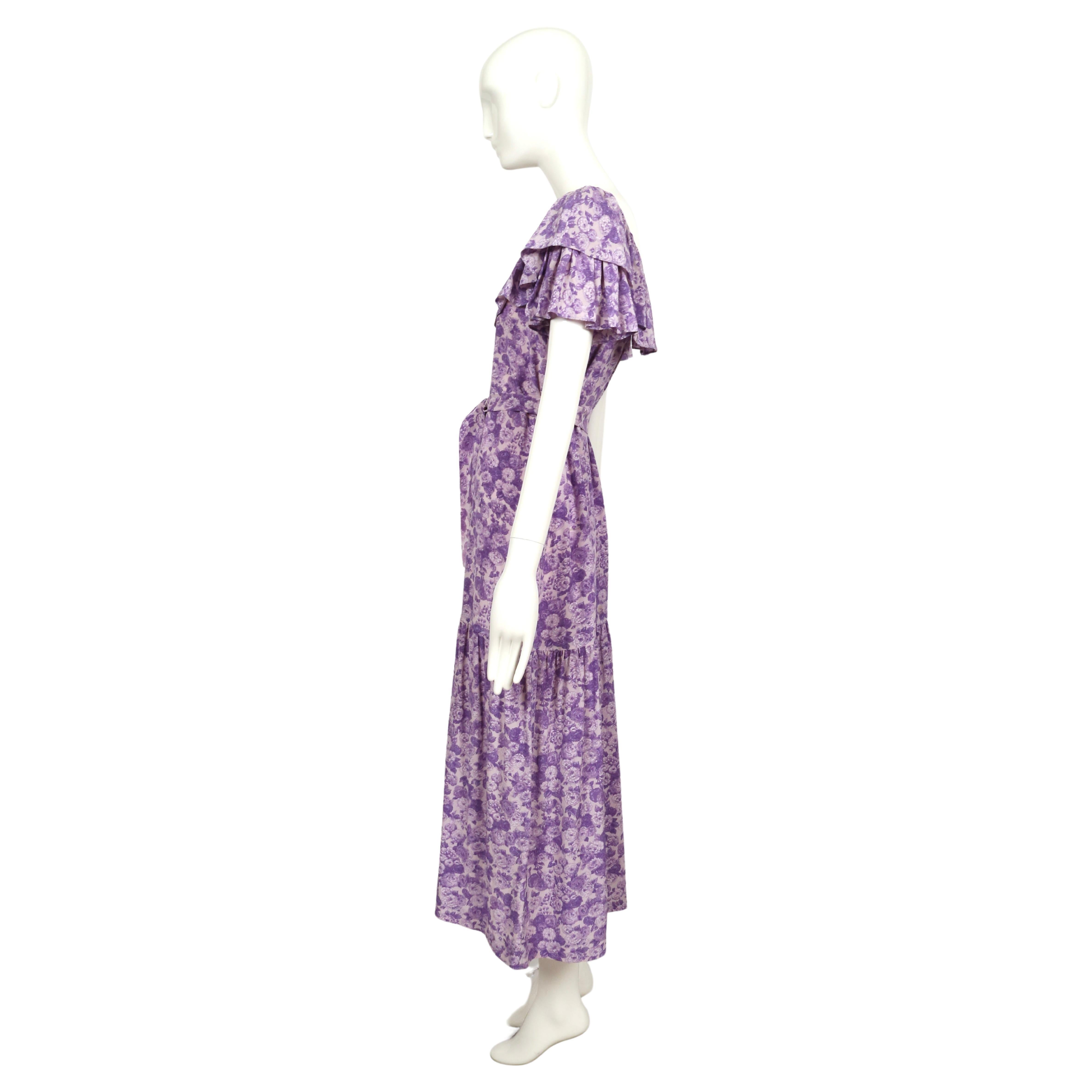 Women's 1976 YVES SAINT LAURENT rive gauche purple silk floral RUNWAY dress For Sale