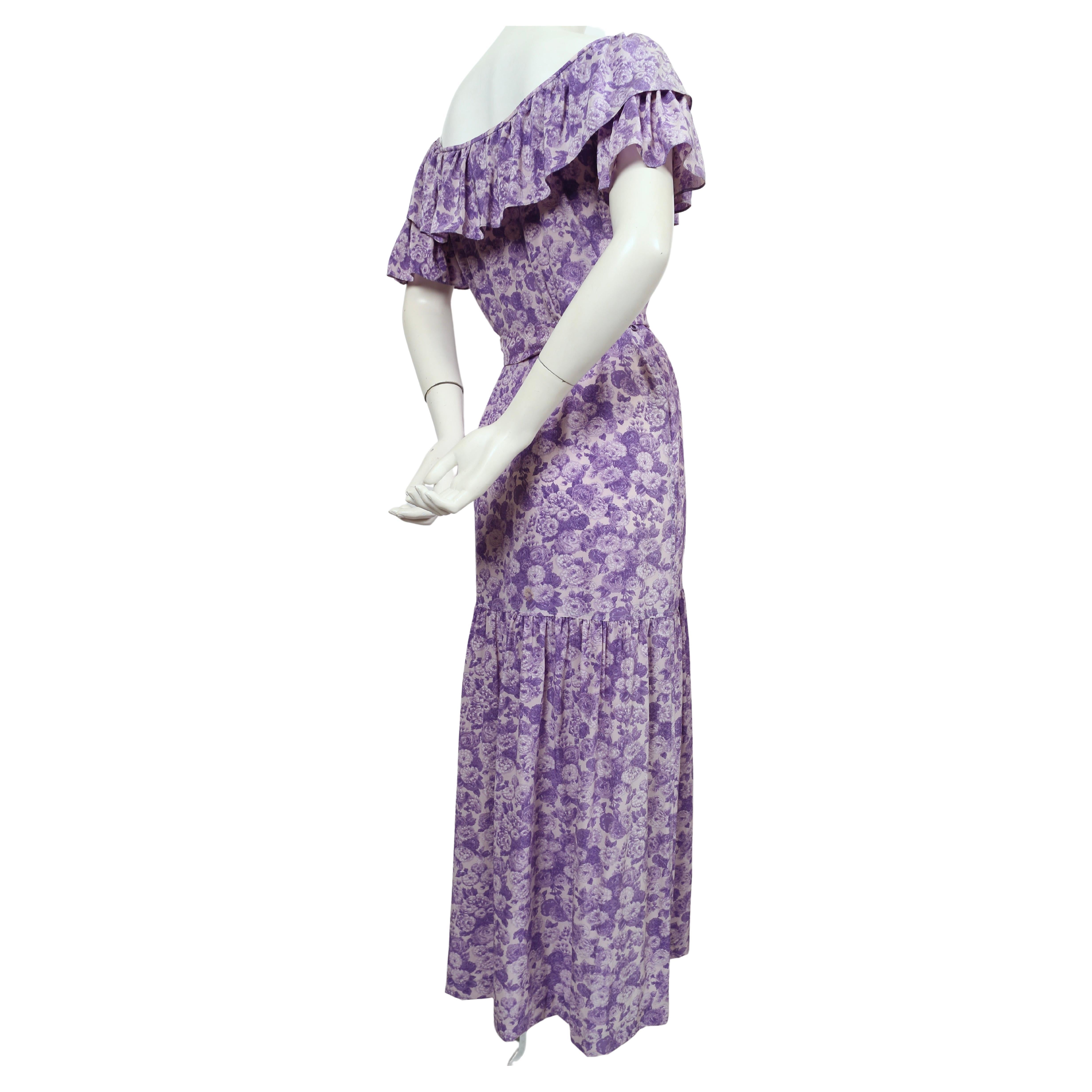 1970's YVES SAINT LAURENT rive gauche purple silk floral dress  For Sale 2