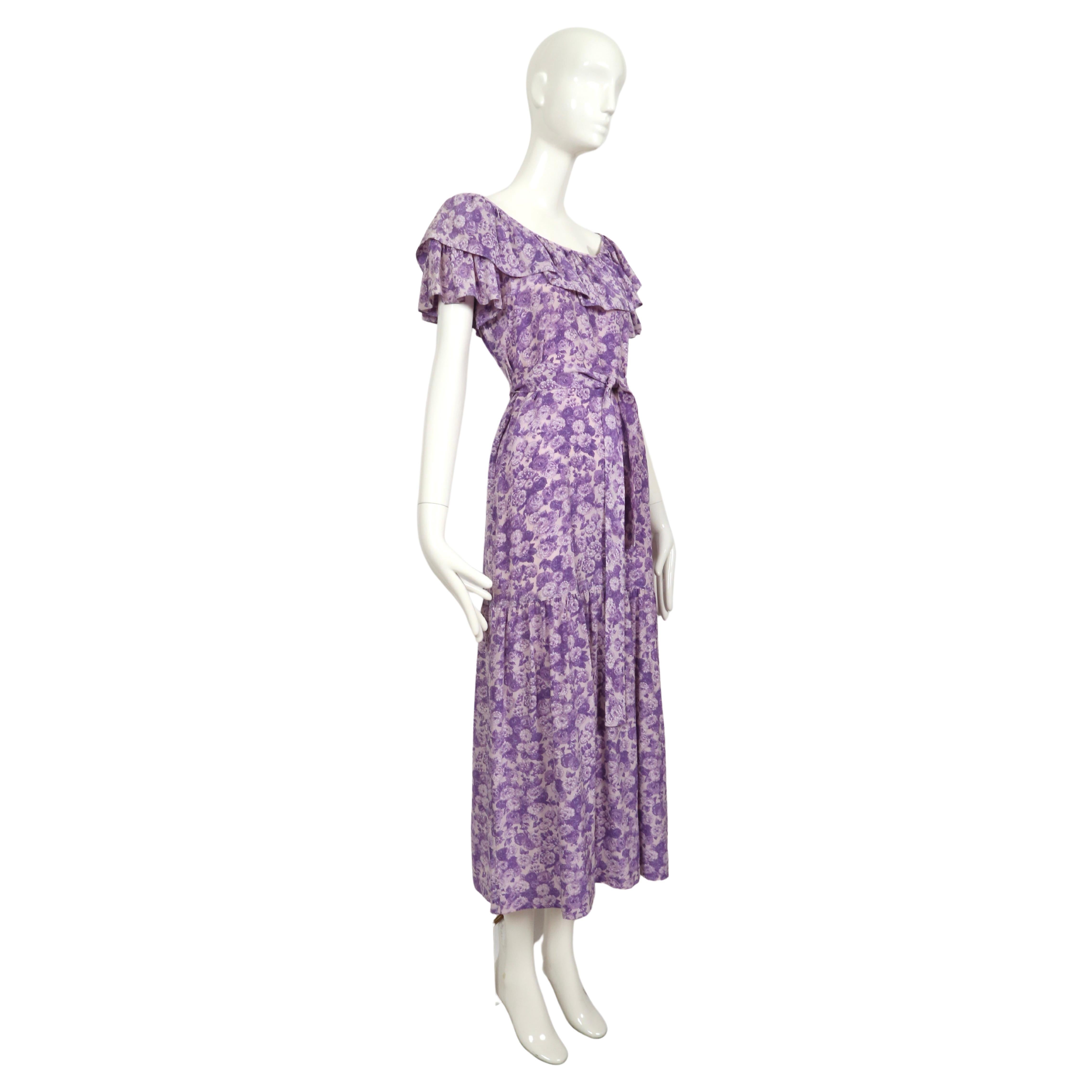 1976 YVES SAINT LAURENT rive gauche purple silk floral RUNWAY dress For Sale 1