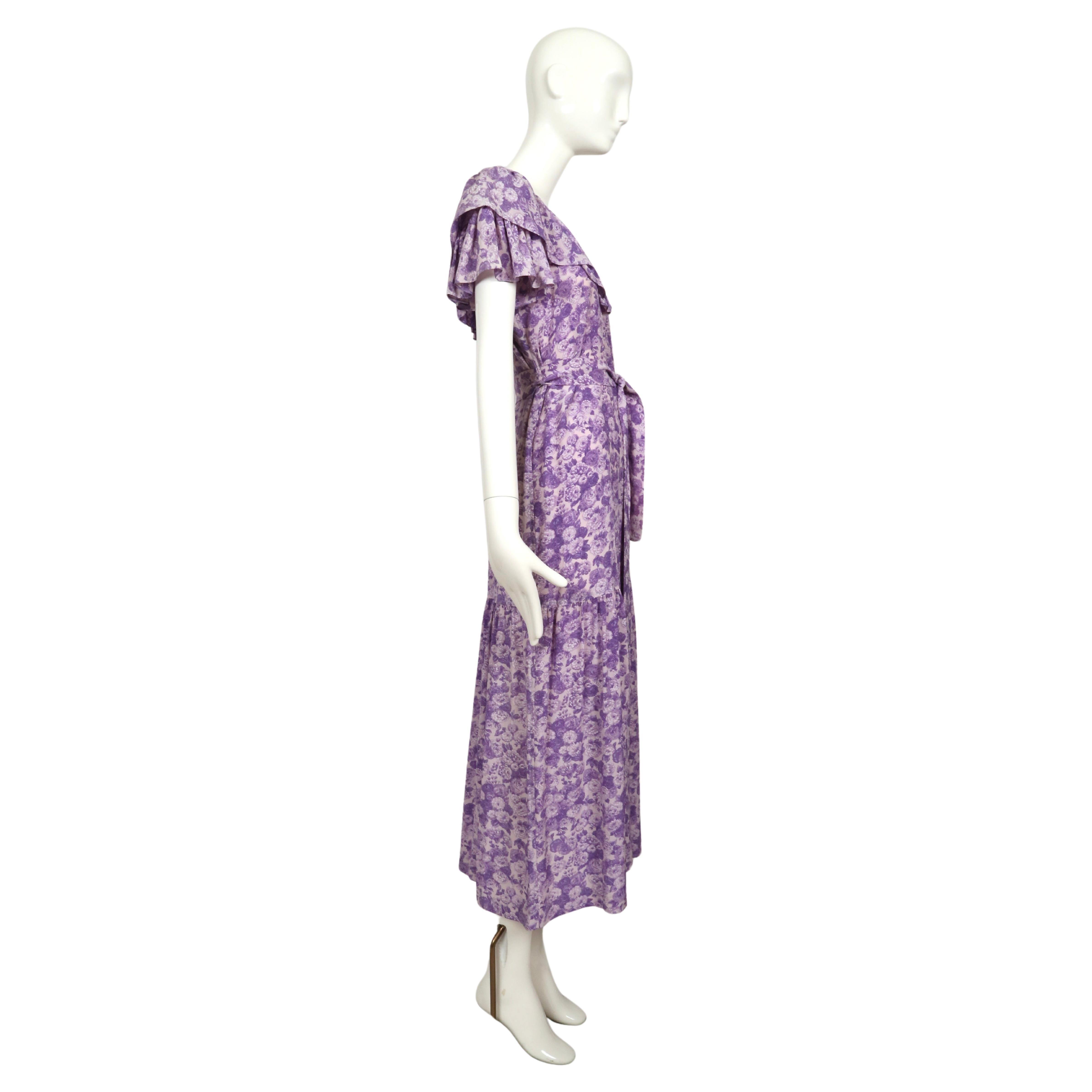 1976 YVES SAINT LAURENT rive gauche purple silk floral RUNWAY dress For Sale 2