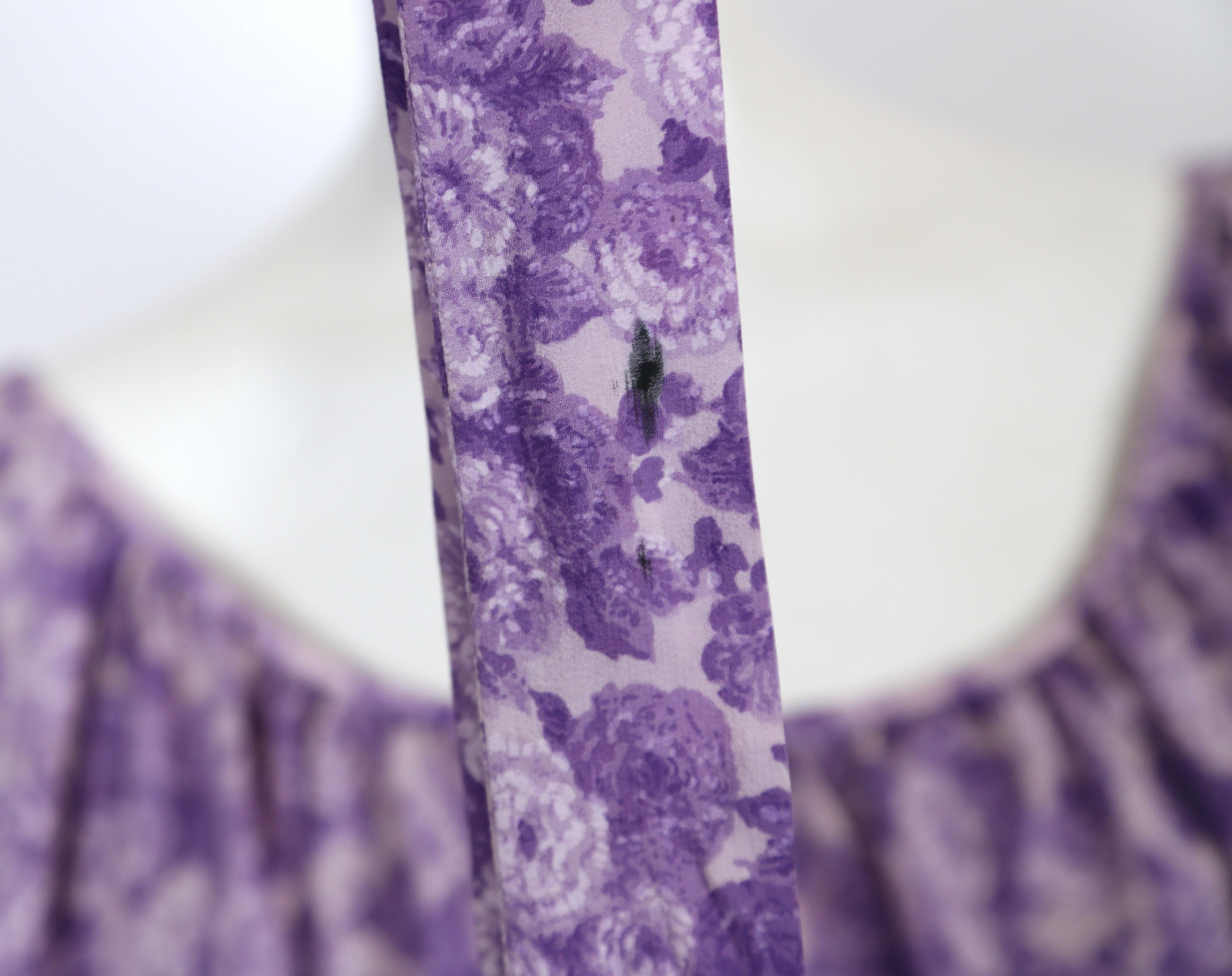 YVES SAINT LAURENT Robe à fleurs en soie violette rive gauche, années 1970  en vente 5