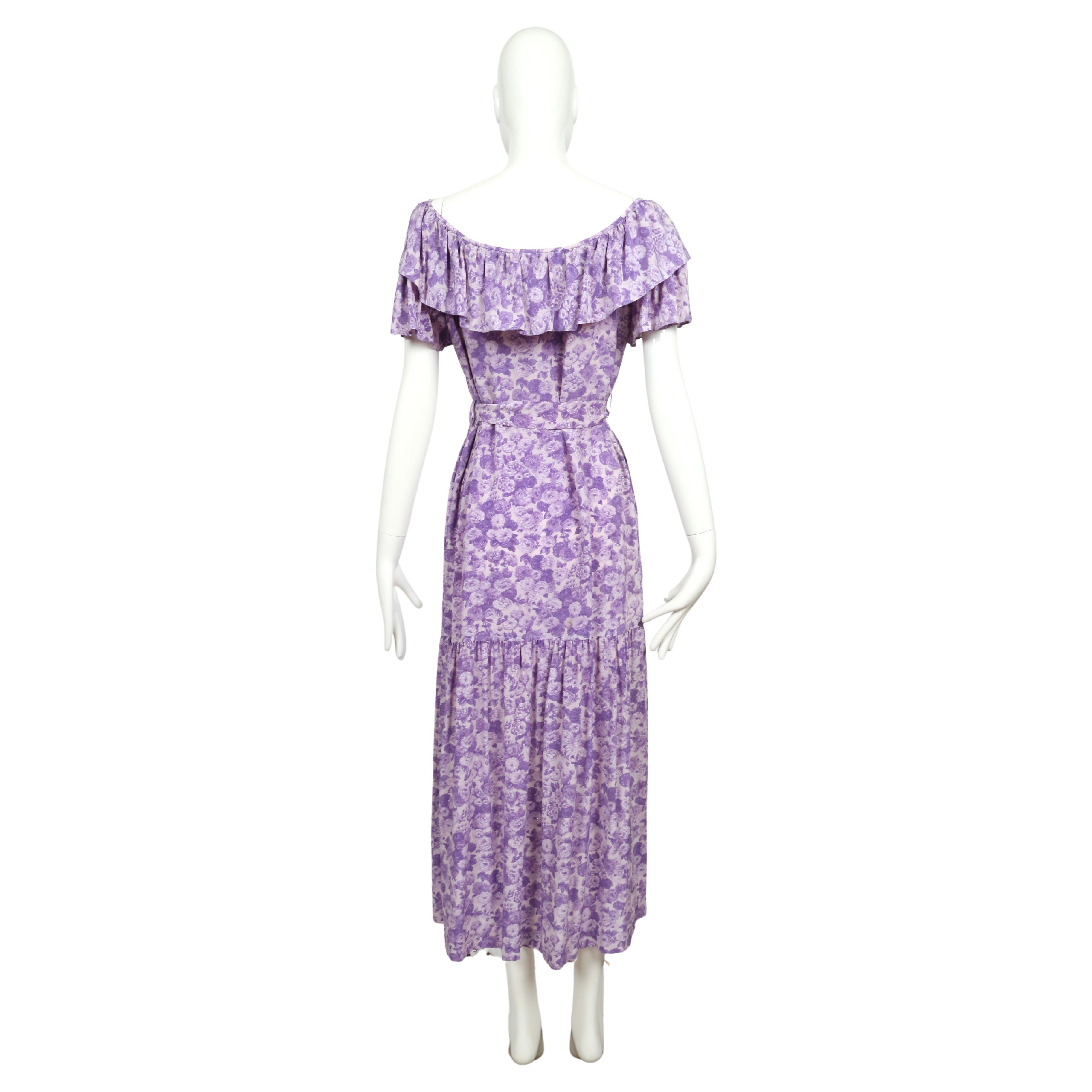 1976 YVES SAINT LAURENT rive gauche purple silk floral RUNWAY dress For Sale 4