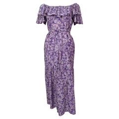 YVES SAINT LAURENT Robe à fleurs en soie violette rive gauche, années 1970 