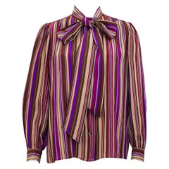 1970s Yves Saint Laurent Rive Gauche Purple Stripe Silk Pussybow Blouse