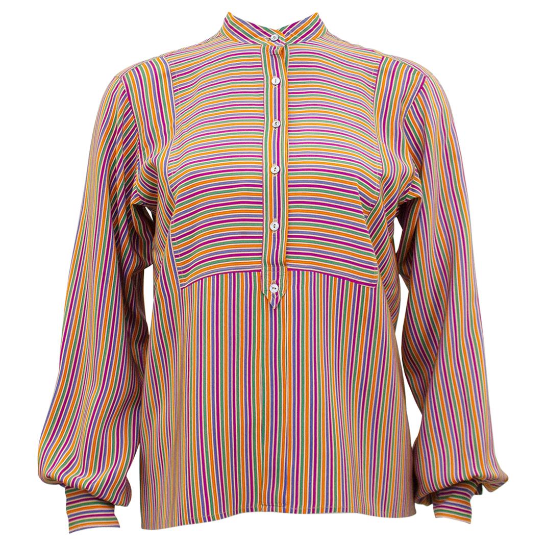 1970s Yves Saint Laurent Rive Gauche Silk Henley Shirt 