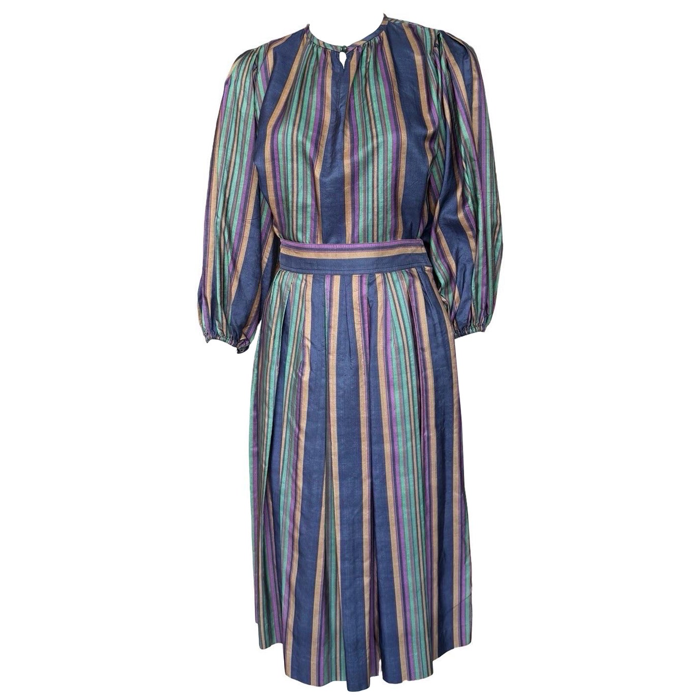 1970s Yves Saint Laurent Rive Gauche Silk Stripe Skirt Set For Sale
