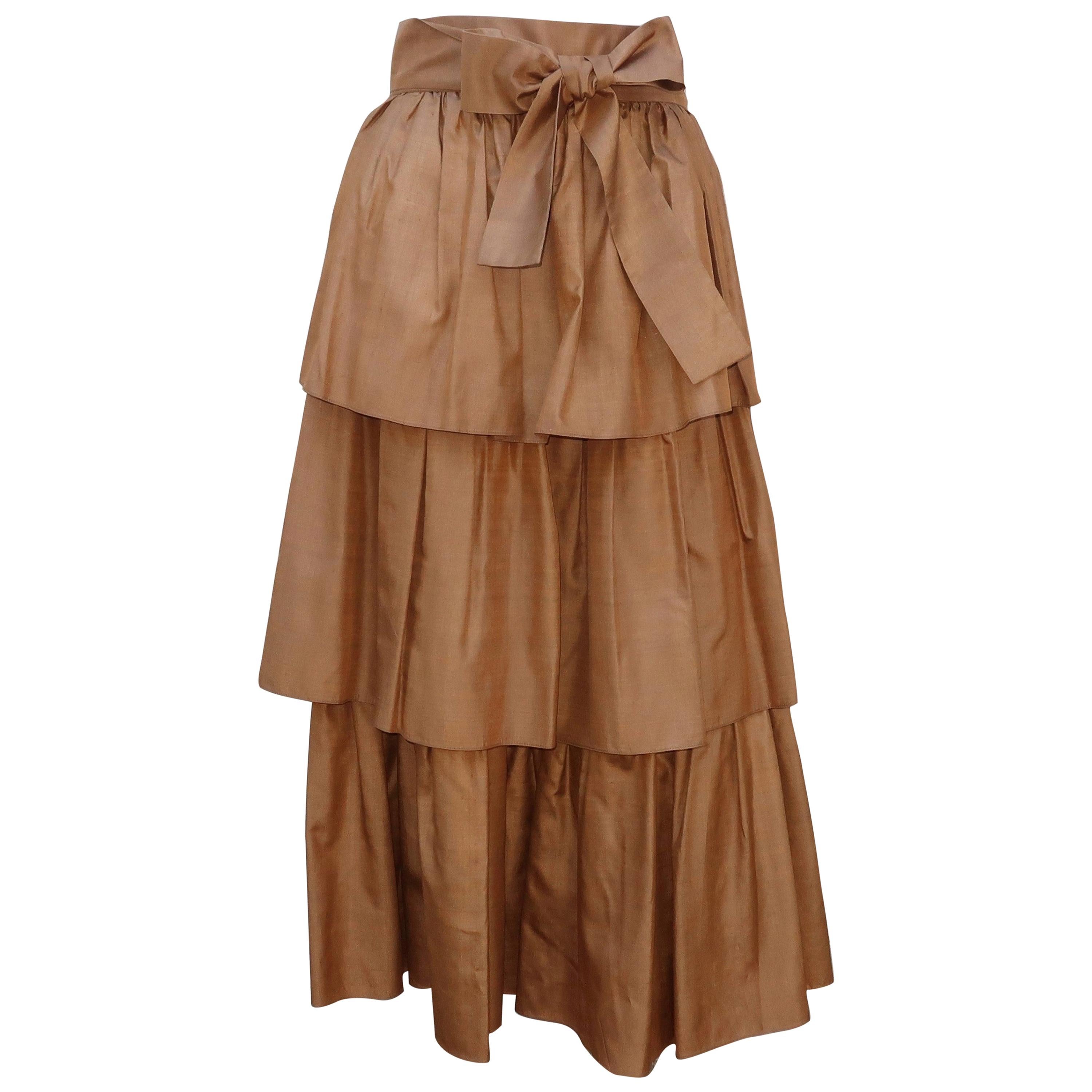 1970's Yves Saint Laurent Rive Gauche Silk Tiered Peasant Skirt