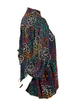 1970's YVES SAINT LAURENT rive gauche silk top with vivid leaf motif