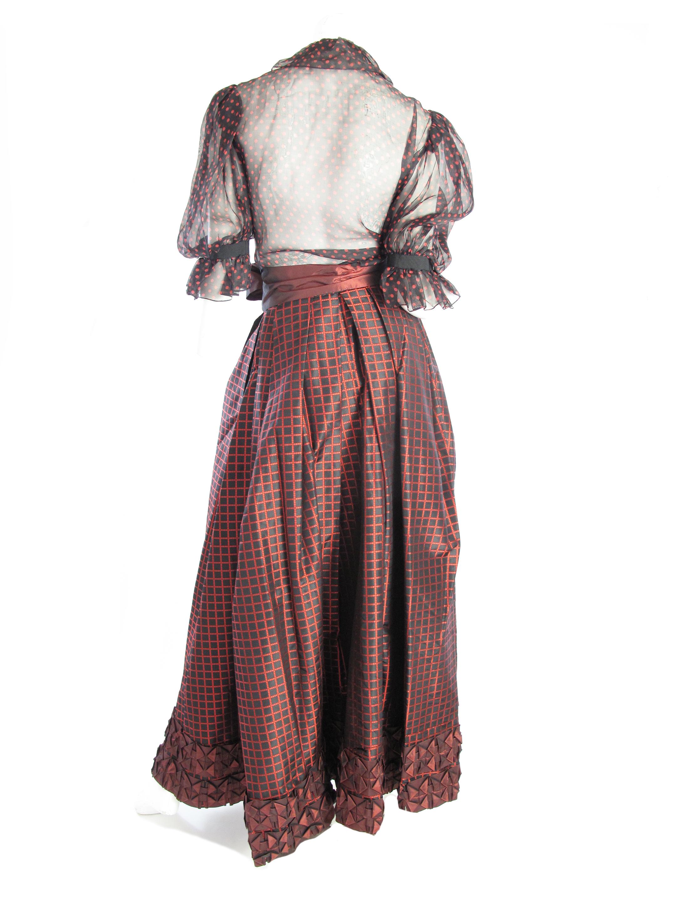1980s Yves Saint Laurent Rive Gauche Taffeta Evening skirt and sheer bow blouse. 
Condition: Excellent. 
Size Small / 36

35