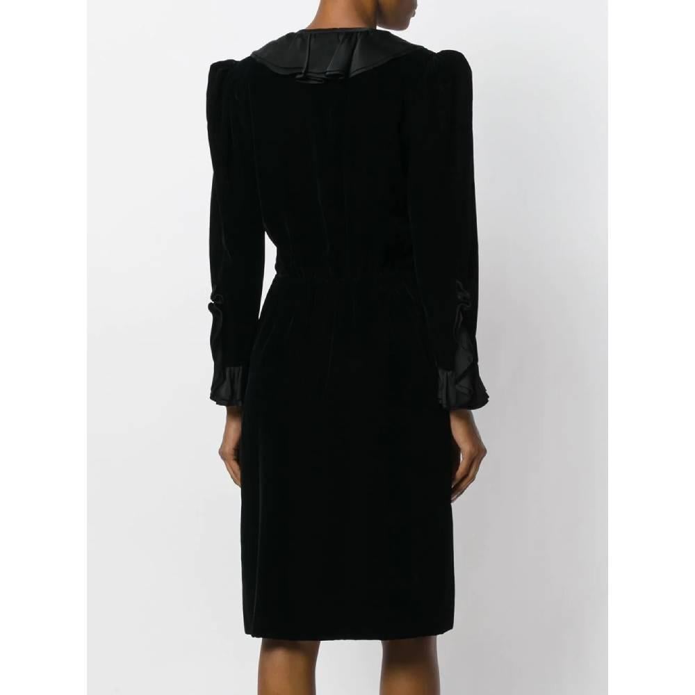 Black 1970s Yves Saint Laurent Ruffle Dress