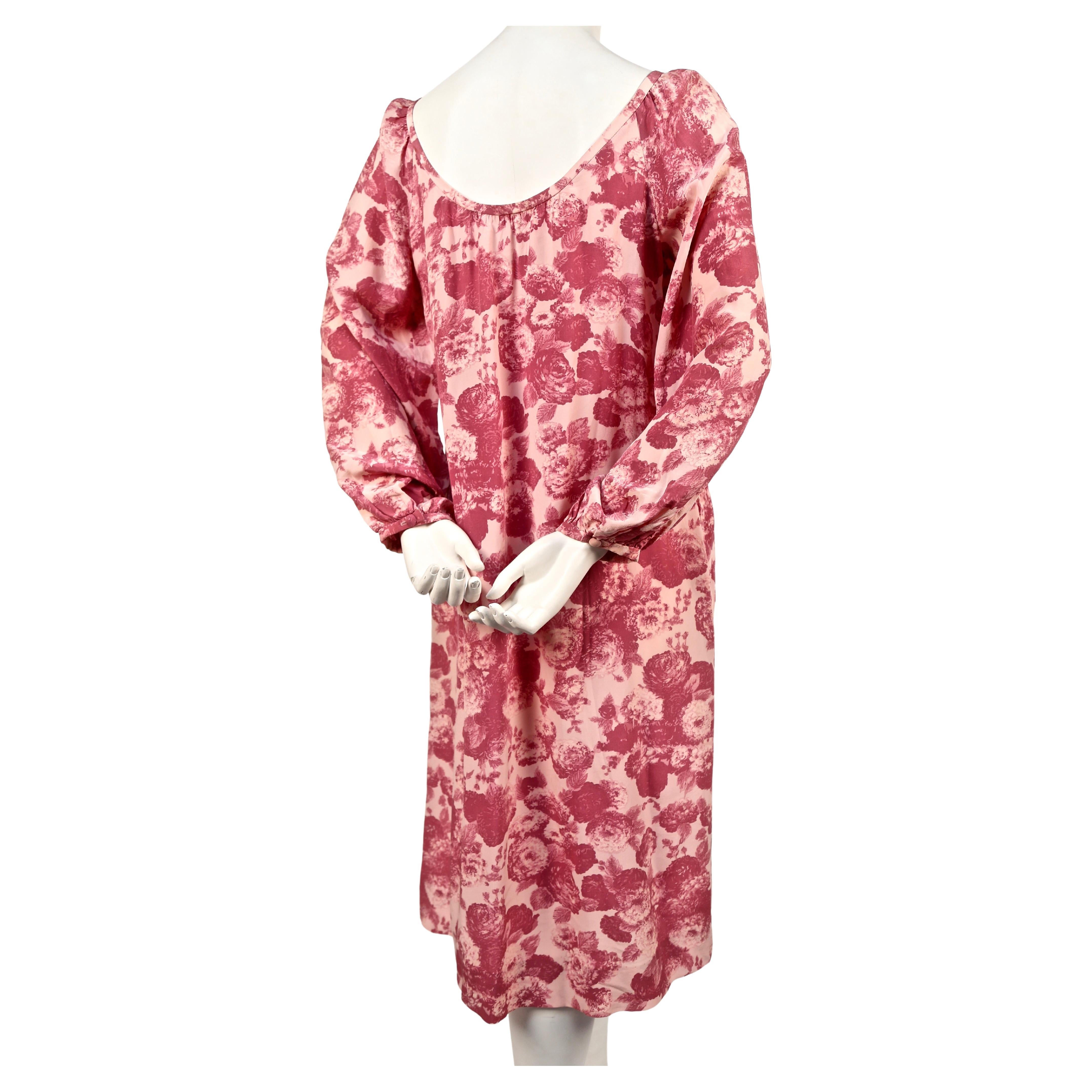 1970's YVES SAINT LAURENT silk floral printed dress In Good Condition For Sale In San Fransisco, CA