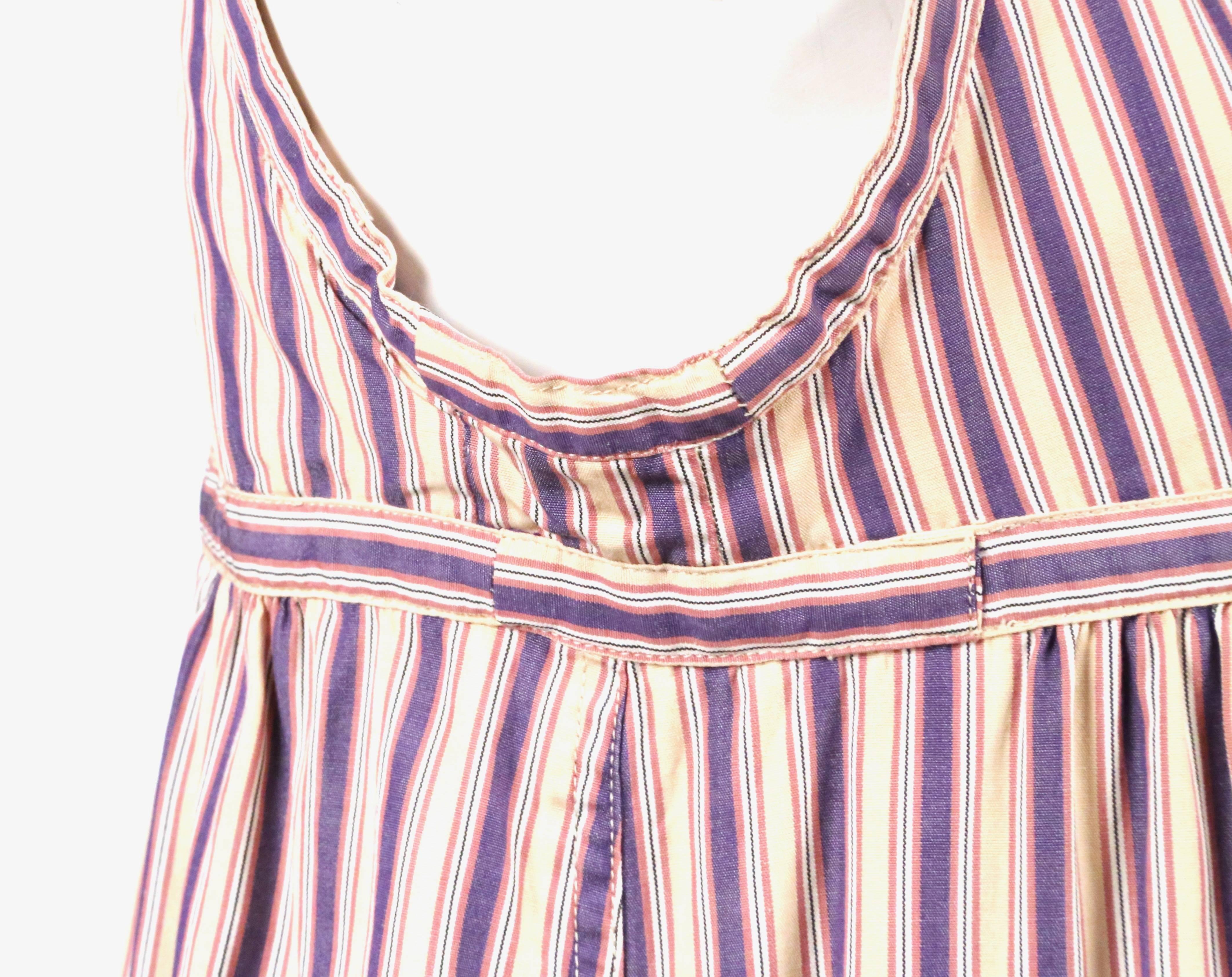 Women's 1970's YVES SAINT LAURENT striped cotton dress with patch pockets
