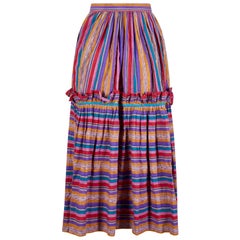 Vintage 1970s Yves Saint Laurent Striped Peasant Skirt With Ruffle Frill