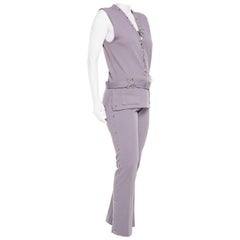 1970S YVES SAINT LAURENT Style Lilac Polyester Knit Silver Studded Lace Up Tuni