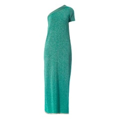 1970S Yves Saint Laurent Teal Metallic Poly Lurex Knit One Sleeve Dress