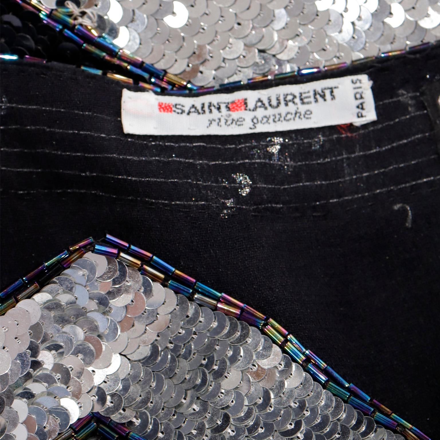 1970 Yves Saint Laurent Vintage Black & Silver Beaded Top W Beads & Sequins en vente 7